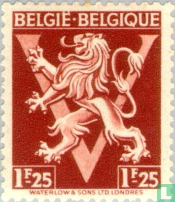 Heraldischer Löwe auf V, "BELGIË BELGIQUE"