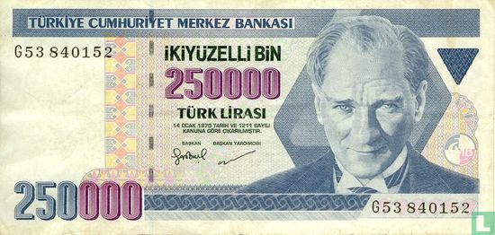 Turquie 250.000 Lira ND (1998/L1970) - Image 1