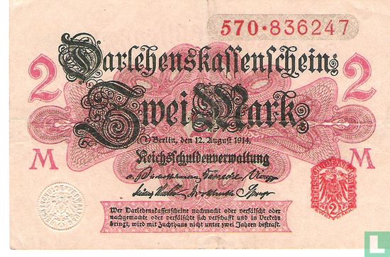Reichsschuldenverwaltung, 2 Mark  - Afbeelding 1