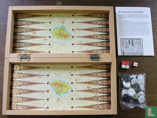 Backgammon in mooi houten griekse cassette - Afbeelding 2