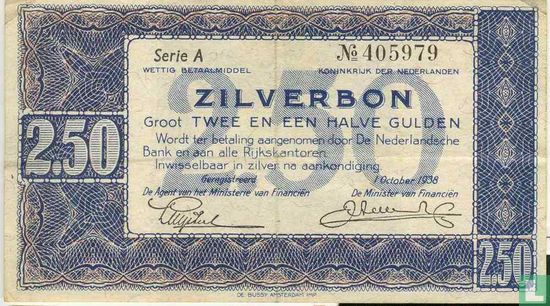 2,5 gulden Nederland serienummer 1 letter 6 cijfers - Afbeelding 1