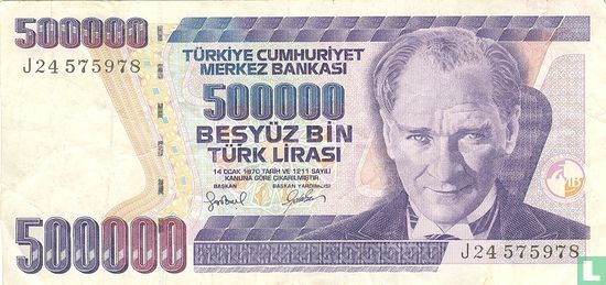 Türkei 500.000 Lira ND (1998/L1970) P212a1 - Bild 1