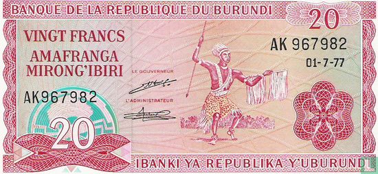 Burundi 20 Francs 1977 - Bild 1