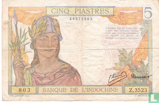 Frans Indochina 5 Piastres  - Afbeelding 1