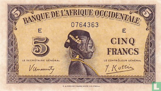 French West Africa 5 Francs - Image 1