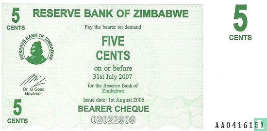 Zimbabwe 5 Cents  - Afbeelding 1