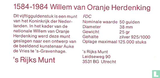 Nederland 50 gulden 1984 "400th anniversary Death of William of Orange" - Afbeelding 3