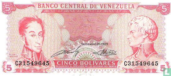Venezuela 5 Bolívares 1989 (P70b) - Image 1