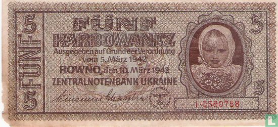 Ukraine 5 Karbowanez 1942 - Image 1