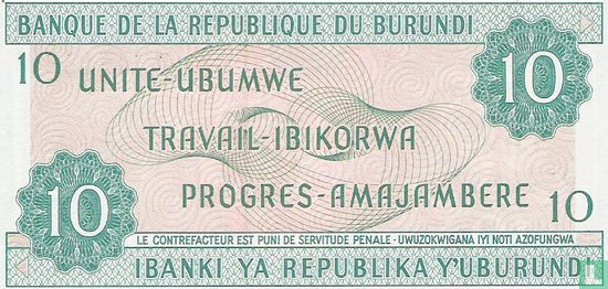 Burundi 10 Francs 1981 - Afbeelding 2