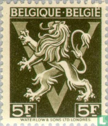 Heraldischer Löwe auf V, "BELGIQUE BELGIË"