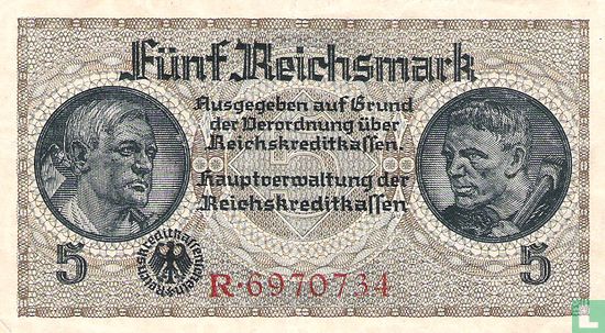 Reichskreditkassen, 5 Reichsmark ND (1939) (A)  - Afbeelding 1