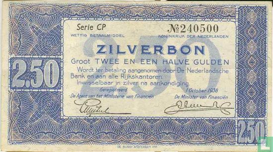 2,5 gulden Nederland serienummer 2 letters 6 cijfers - Afbeelding 1