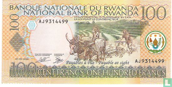 Rwanda 100 Francs (with Bank Title in English) - Image 1