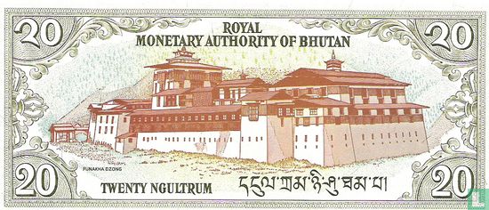 Bhutan 20 Ngultrum (gebrochene Seriennummer mit Präfix) - Bild 2