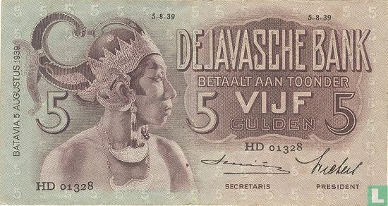 Nederlands Indië 5 Gulden - Afbeelding 1