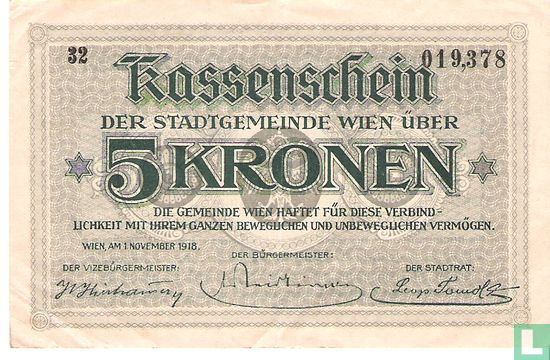 Wien 5 Kronen 1918 - Afbeelding 1