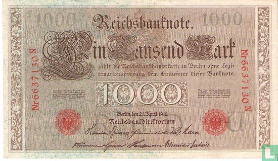 Deutschland Reichsbank, 1000 Mark 1910 (P.44b - Ros.45d) - Bild 1