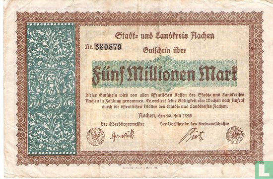 Aachen 5 Miljoen Mark 1923 - Afbeelding 1