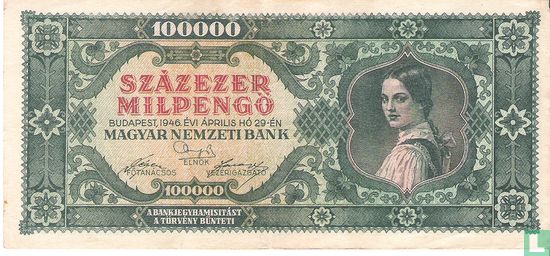 Hongrie 100.000 Milpengö 1946 - Image 1