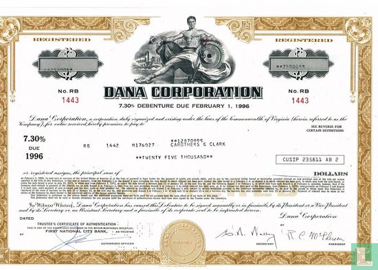 Dana Corporation, Odd 7,30% Debenture bond certificate, 