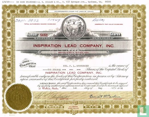 Inspiration Lead Company, Inc., Odd share certificate, Capital stock