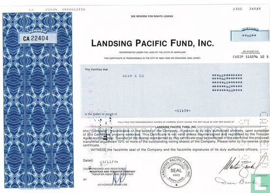 Landsing Pacific Fund, Odd share certificate, Common stock