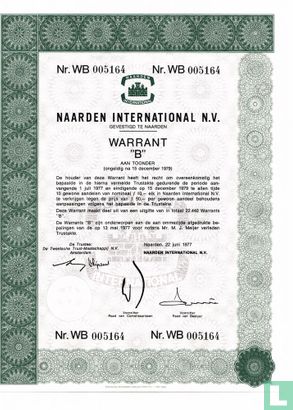 Naarden International N.V., Warrant "B" aan toonder