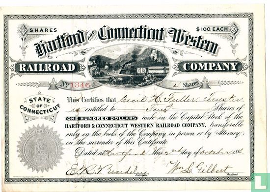Hartford and Connecticut Western Railroad Company, Odd share certificate, Capital stock