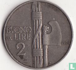 Italy 2 lire 1924 - Image 1
