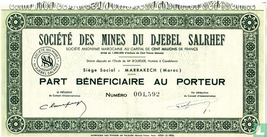 Societe des Mines du Djebel Salrhef, Part Beneficiaire au porteur, 100 Francs