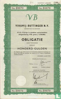 Vihamij-Buttinger N.V., 8 1/4 % Obligatie aan toonder, 100,= Gulden