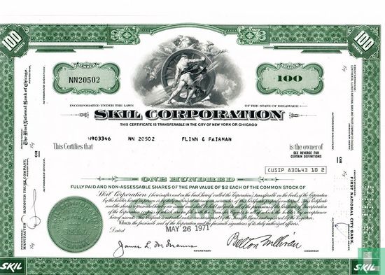 SKIL Corporation, Certificate for 100 shares, Common stock