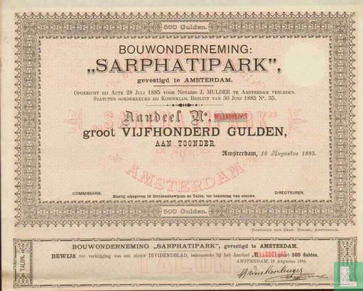 Bouwonderneming "Sarphatipark", Aandeel 500,= Gulden, blankette