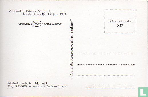 Verjaardag Prinses Margriet. Paleis Soestdijk, 19 Jan. 1951. - Afbeelding 2