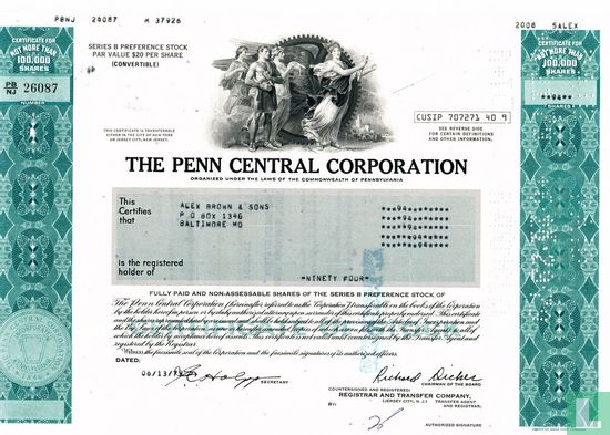 The Penn Central Corporation, Certificate for not more than 100.000 shares, Series B preference stock