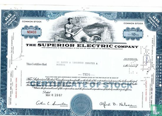 The Superior Electric Company, Certificate for less than 100 shares, Common stock