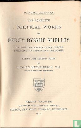 The complete poetical works of Percy Bysshe Shelley - including materials never before printed in any edition of the poems  - Afbeelding 3