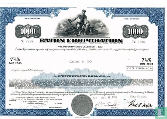 Eaton Corporation, 7 7/8% Debenture bond certificate, $ 1.000,=