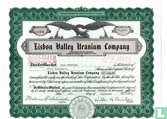 Lisbon Valley Uranium Company, Odd share certificate, Capital stock