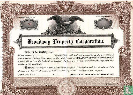 Broadway Property Corporation, Odd share certificate, Capital stock, blankette