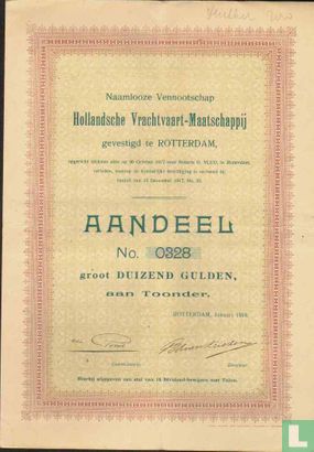 Hollandsche Vrachtvaart-Maatschappij, Aandeel, 1.000,= Gulden