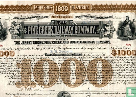 Pine Creek Railway Company, Mortgage Bond certificate