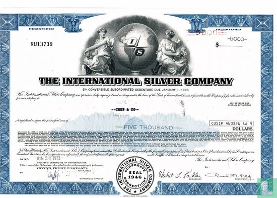 The international Silver Company, 5 % Odd convertible subordinated debenture bond certificate