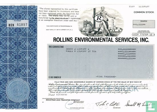 Rollins Environmental Services, Inc., Odd share certificate, Common stock