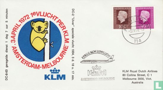 Eerste KLM vlucht Amsterdam - Melbourne