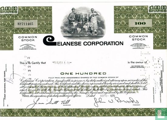 Celanese Corporation, Certificate for 100 shares, Common stock