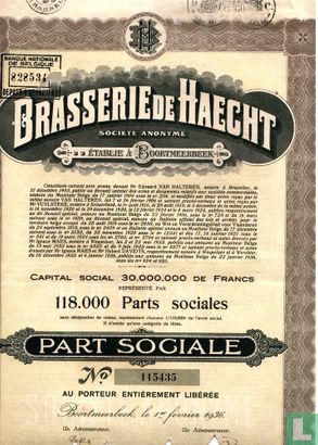 Brasserie de Haecht, Part sociale sans designation de valeur