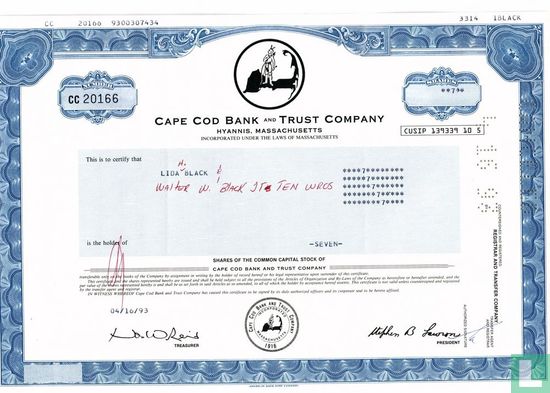 Cape Cod Bank and Trust Company, Odd share certificate, Common capital stock