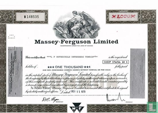 Massey-Ferguson Limited, Odd share certificate, Common stock